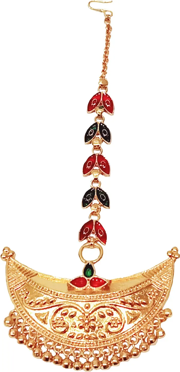Assamese_Traditional_Copper_Gold_Plated_Red_Green_Maang_Tikka_For_Women